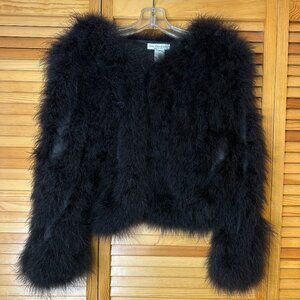 Lew Magram Black Feather Jacket Small Vintage Statement Evening Glam